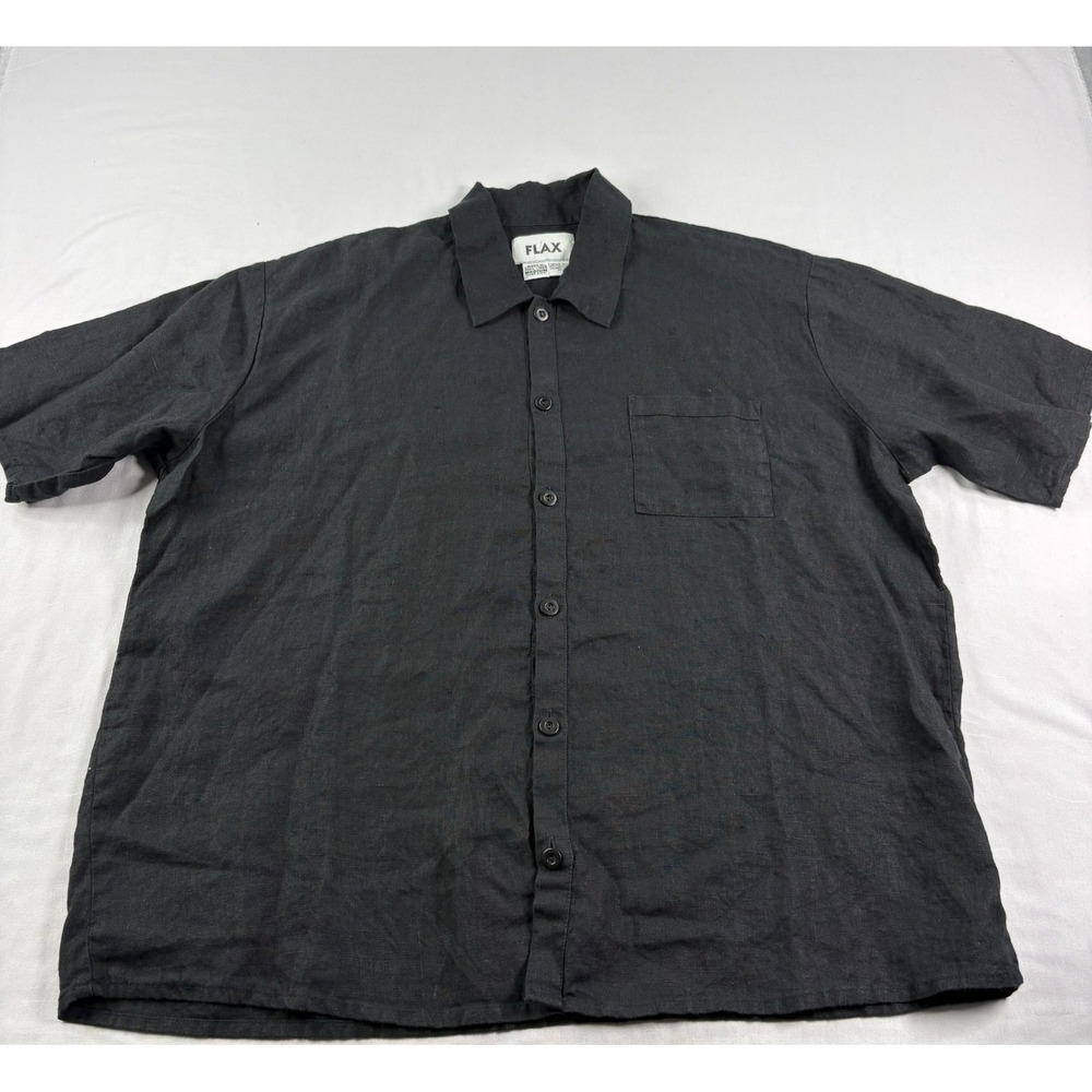 Flax Linen Shirt Womens M Black Jeanne Engelhart Button Up Short Sleeve Beach